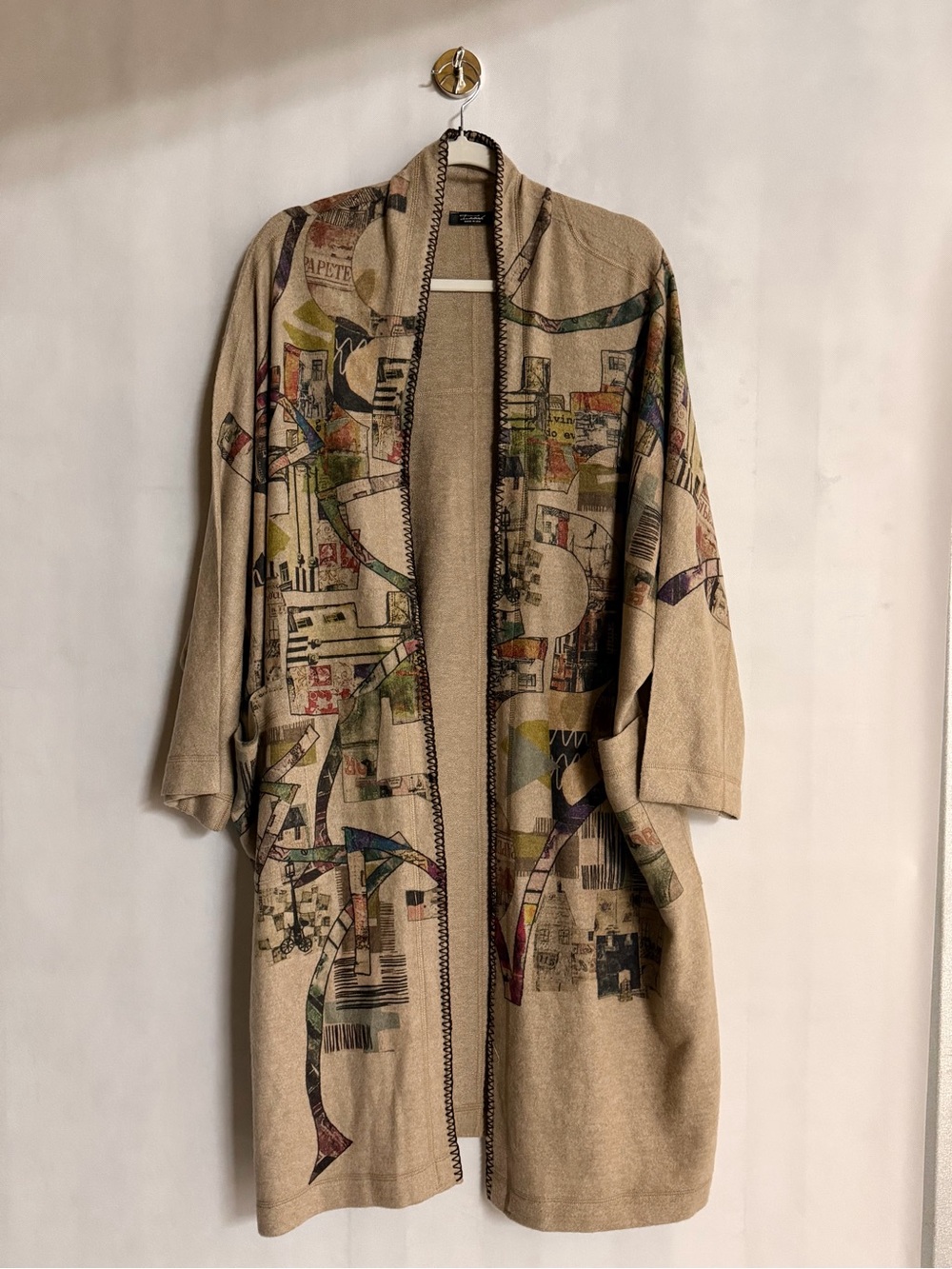 INOAH Whimsical Abstract Art Print Open Front Duster Cardigan Jacket OS